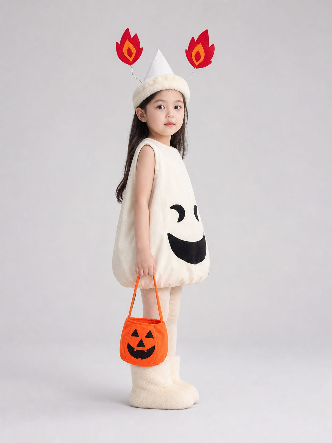 Halloween ghost costume with a hat and bag