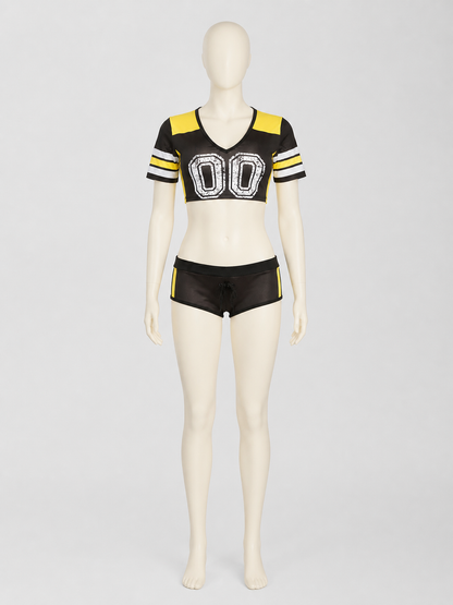 Cheerleading Costume Set: Top and Shorts with Number 00 side view