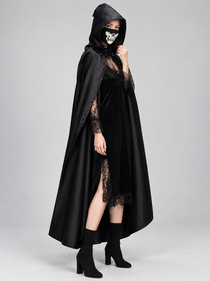 Costume Cape with Hood and Skull Mask side view