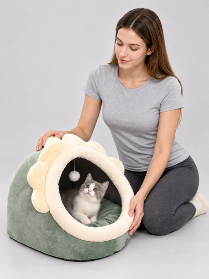 Pet House Bed with Hanging Ball side view