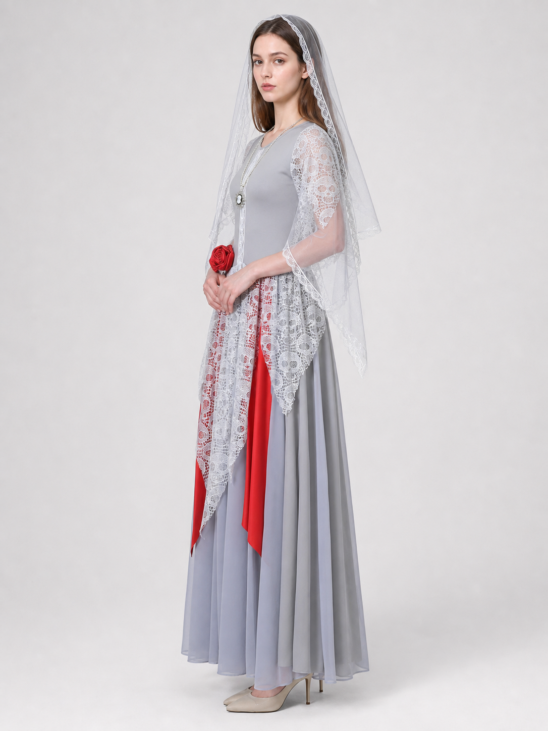 Costume: Gray Dress with White Veil