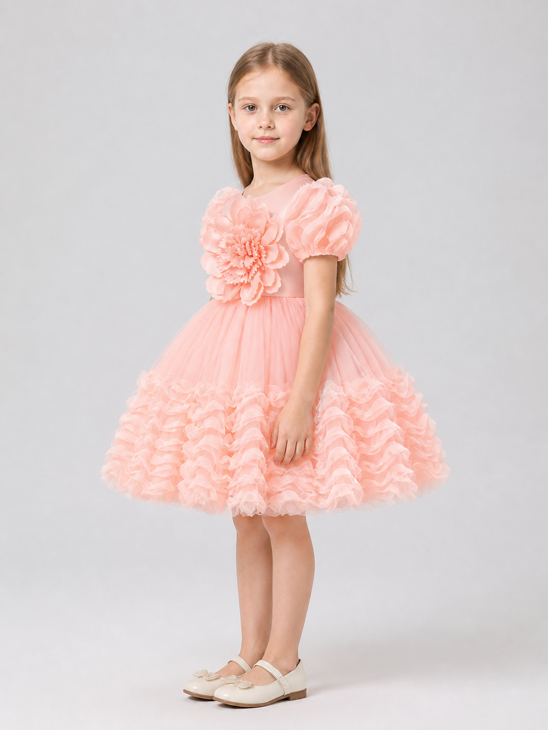 Puffy Princess Dress with Mesh and Puff Sleeves side view