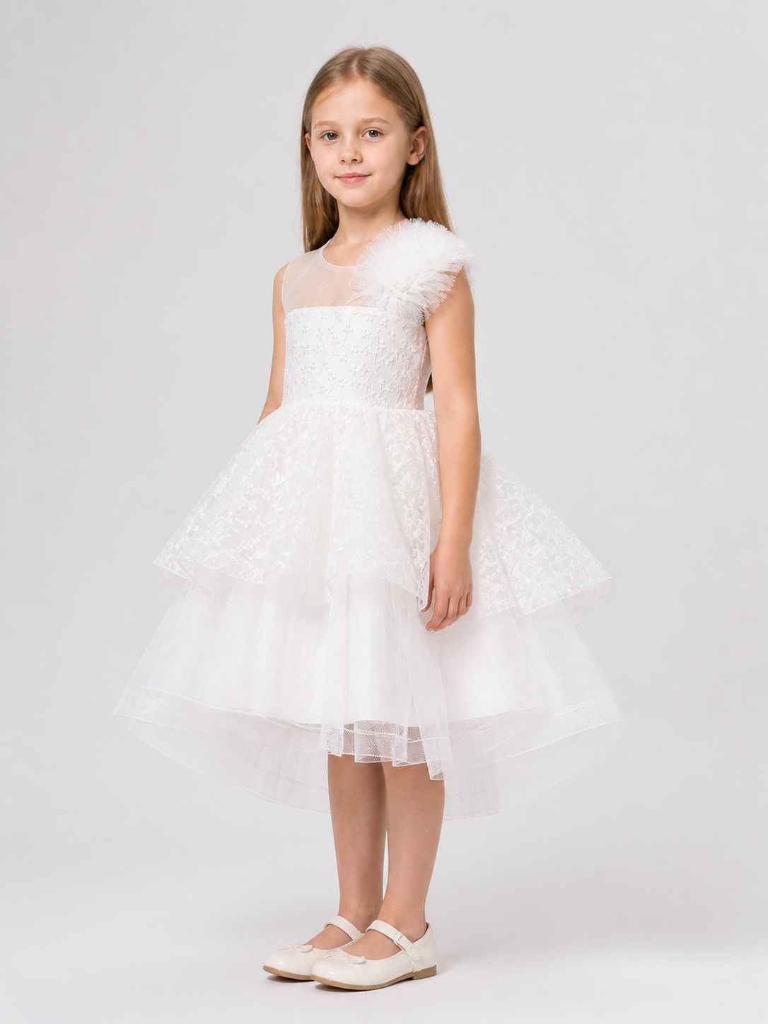 Girls’ Princess Dress with Tulle Skirt and Train side view