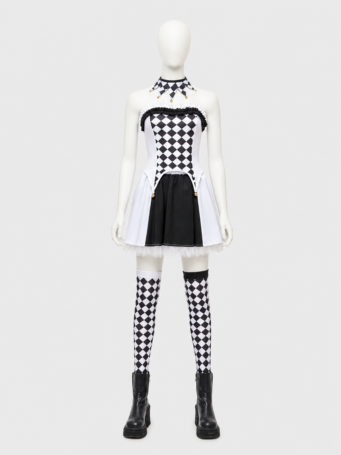 Clown Costume with Black-and-White Diamonds and Apron