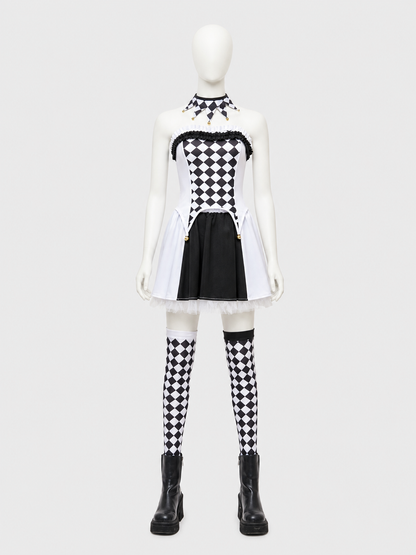Clown Costume with Black-and-White Diamonds and Apron