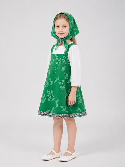 Children's Masha Costume: Dress with Headscarf for a School Performance side view