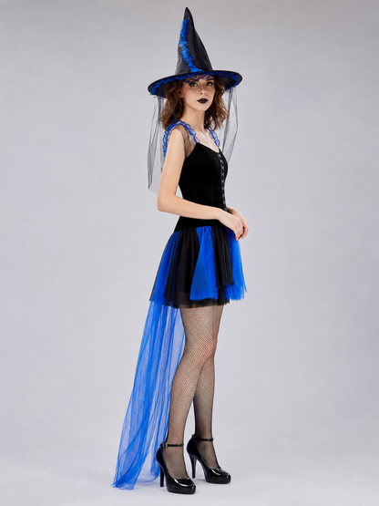 Halloween witch costume with hat and veil