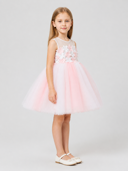 Pink and White Tulle Tutu Dress for Girls with Flowers