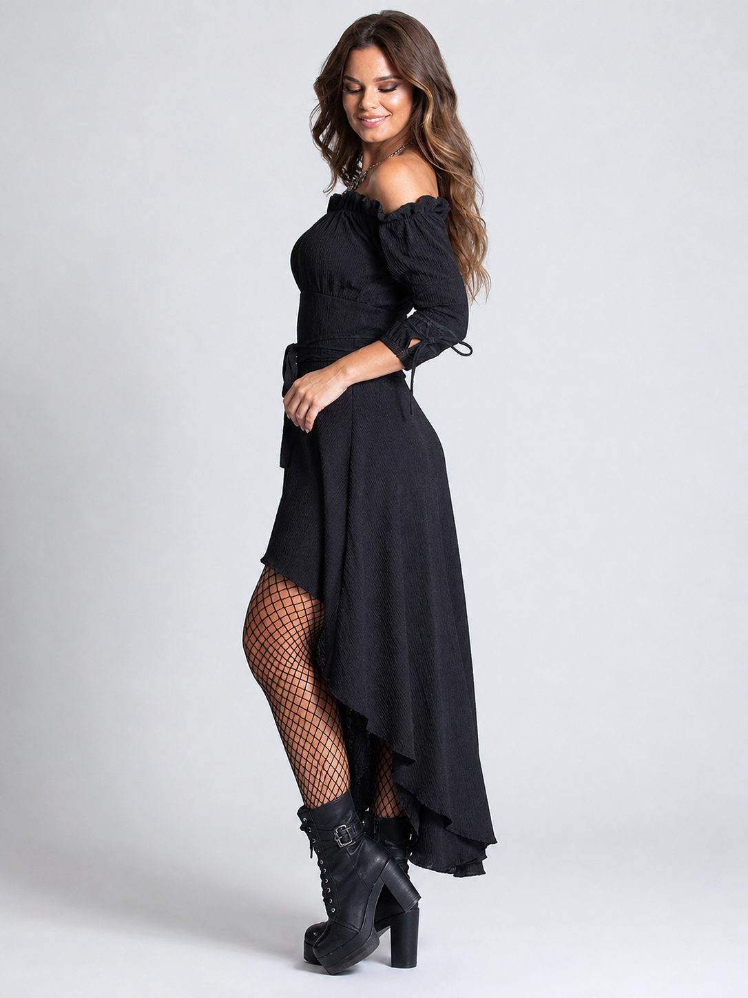 Black Off-the-Shoulder Dress with Long Sleeves