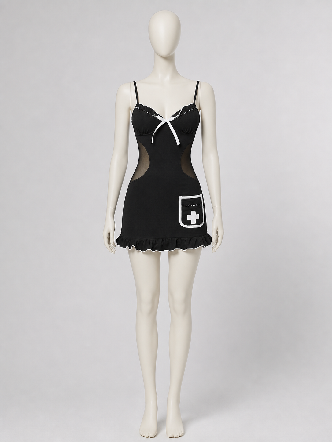 Nurse Costume with Mesh, Bow, and Ruffles
