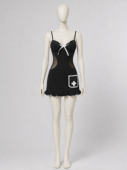 Nurse Costume with Mesh, Bow, and Ruffles