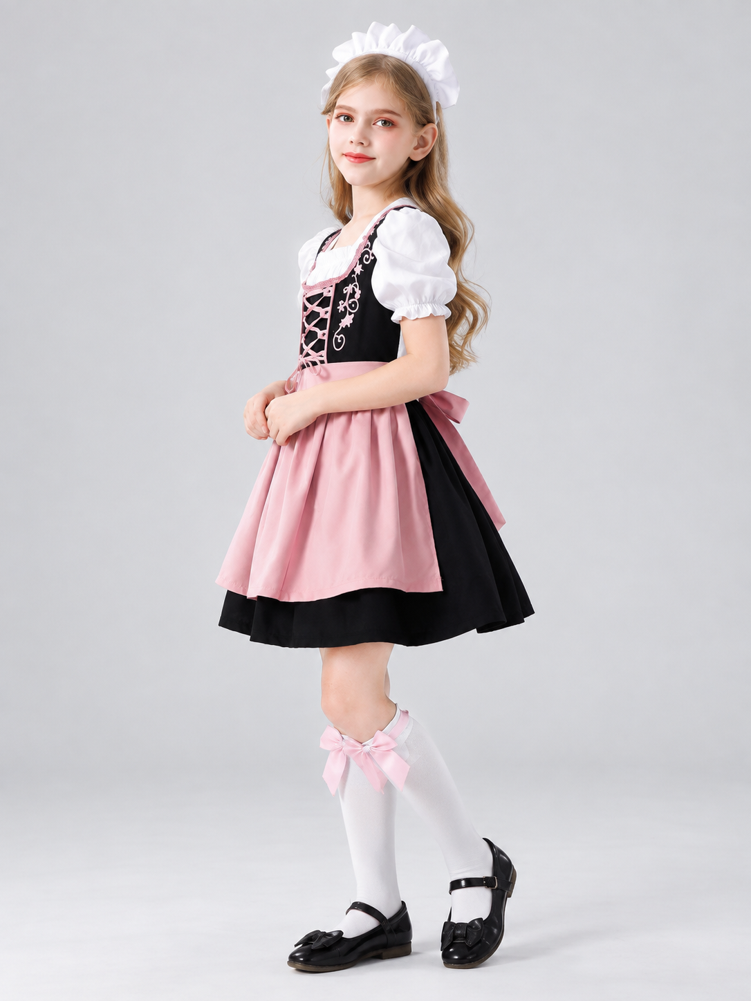 Children's Dirndl-Style Costume with Apron, Pink