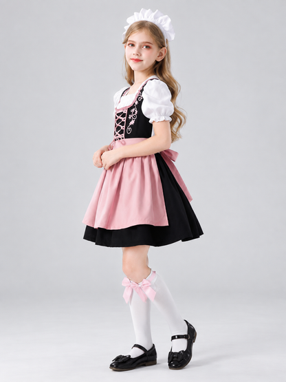Children's Dirndl-Style Costume with Apron, Pink