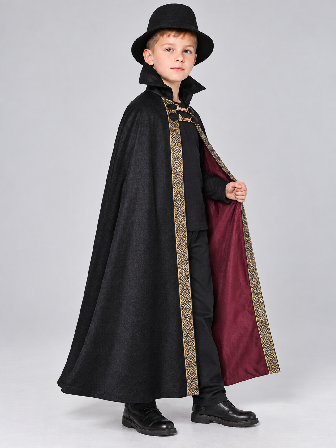 Carnival Cape with Black Hat and Gold Trim