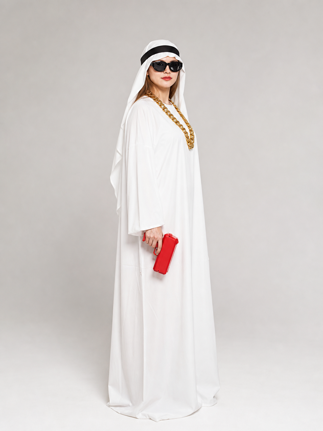 Arabian-style carnival costume with robe and accessories