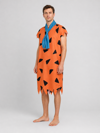 Fred's Costume: Orange Outfit with Blue Scarf side view