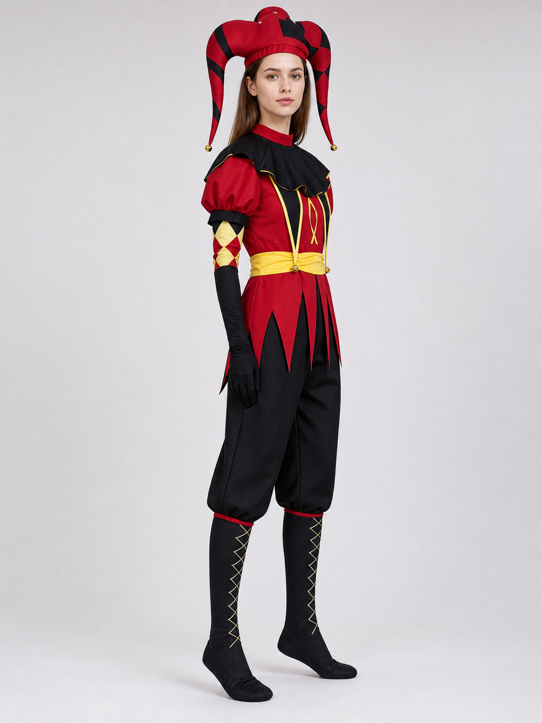 Pierrot Jester Costume for Cosplay with Mask and Accessories