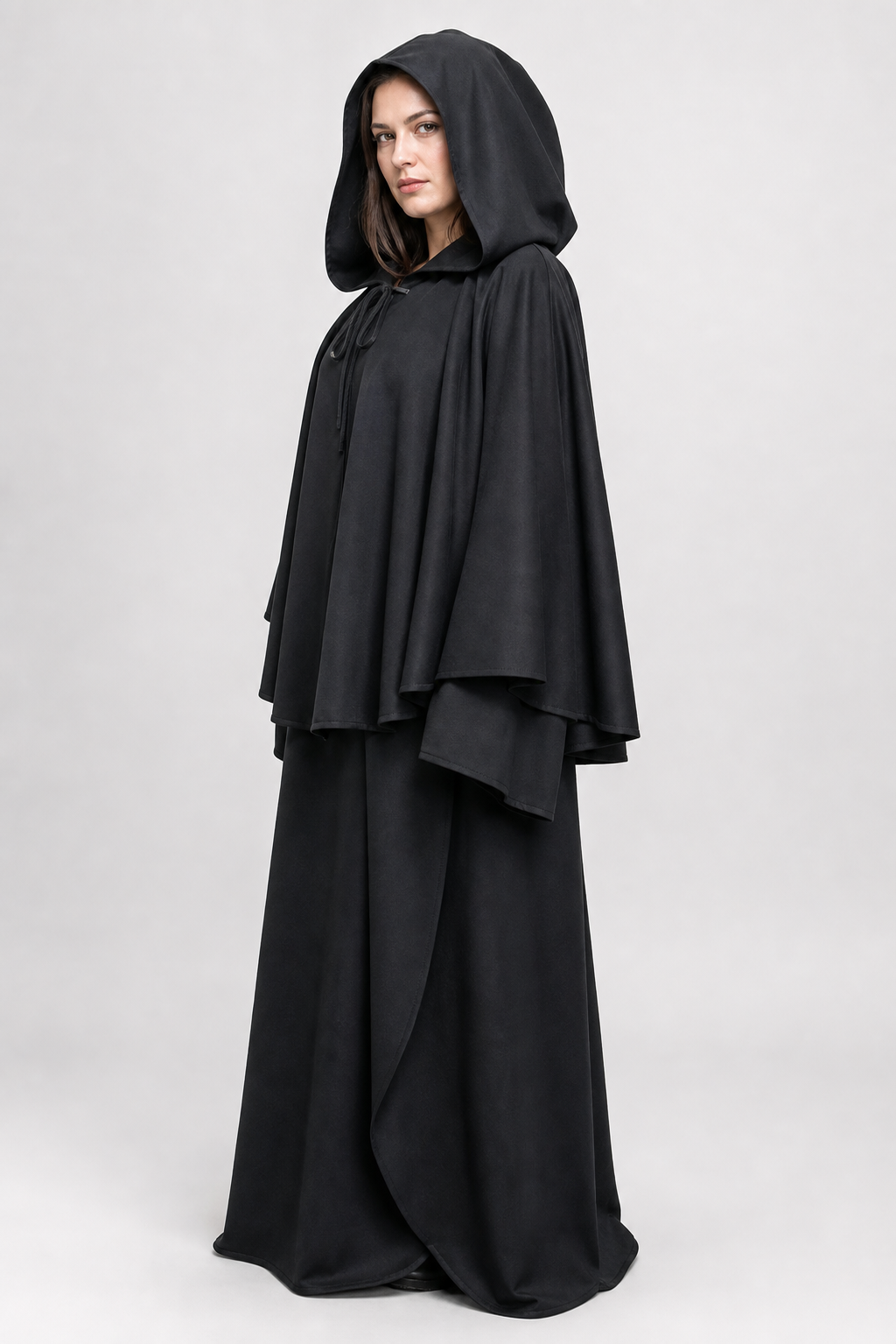 Long Black Hooded Grim Reaper-Style Cloak