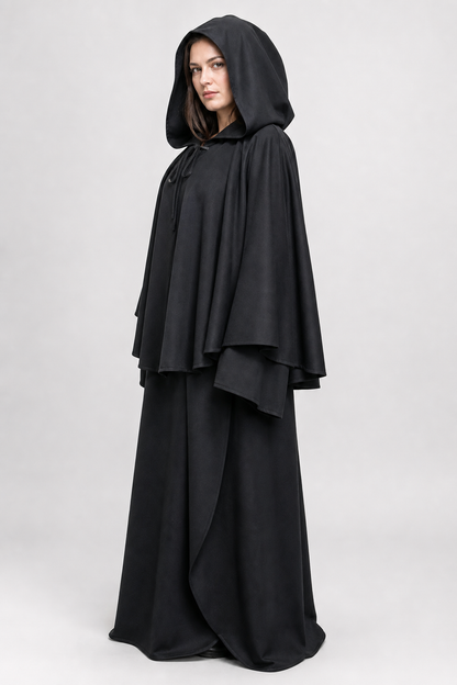 Long Black Hooded Grim Reaper-Style Cloak