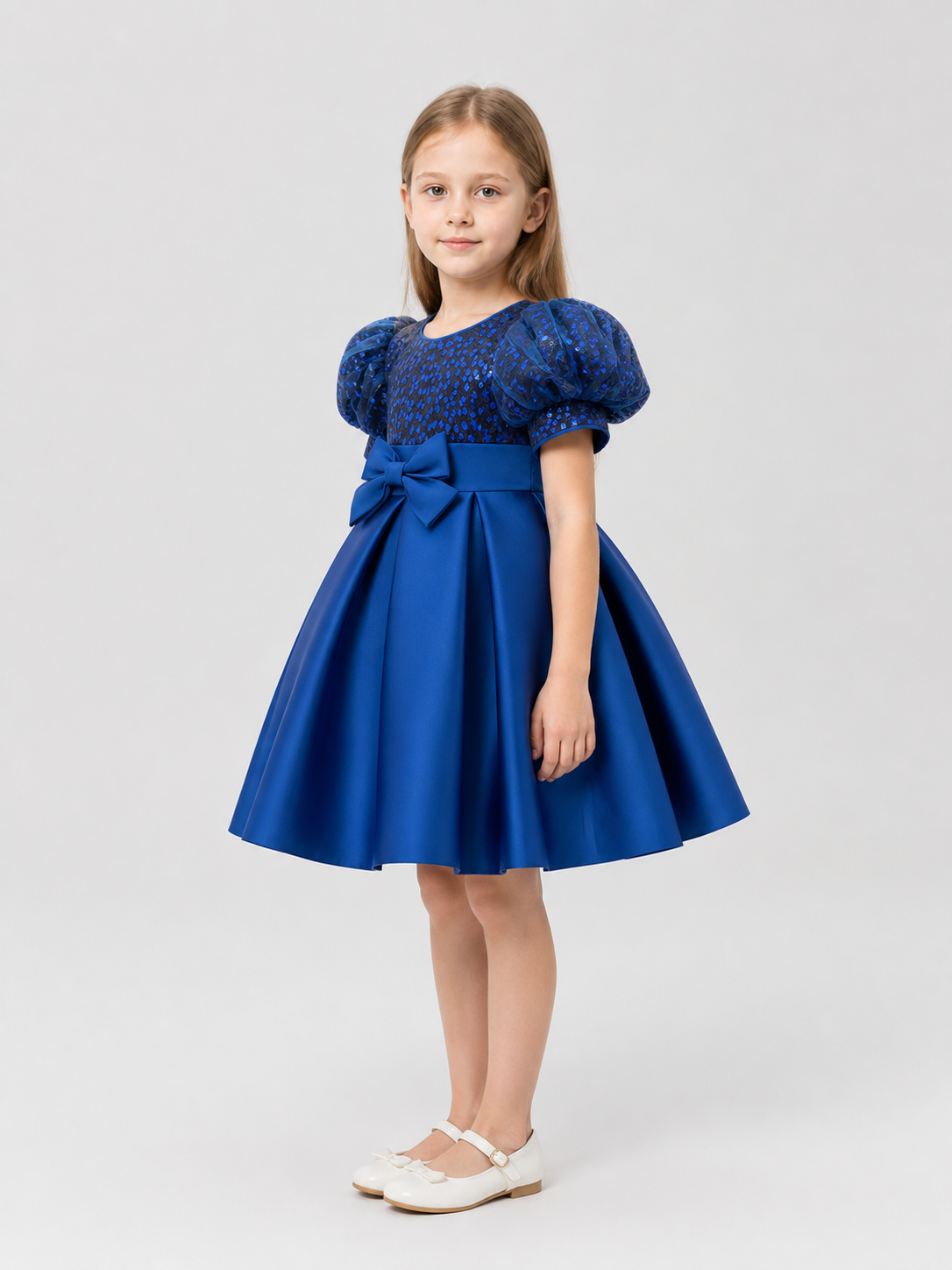 Children's Party Dress with Sequins and Bow side view