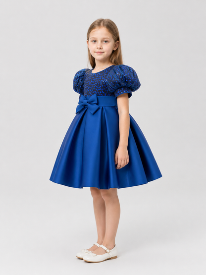 Children's Party Dress with Sequins and Bow side view