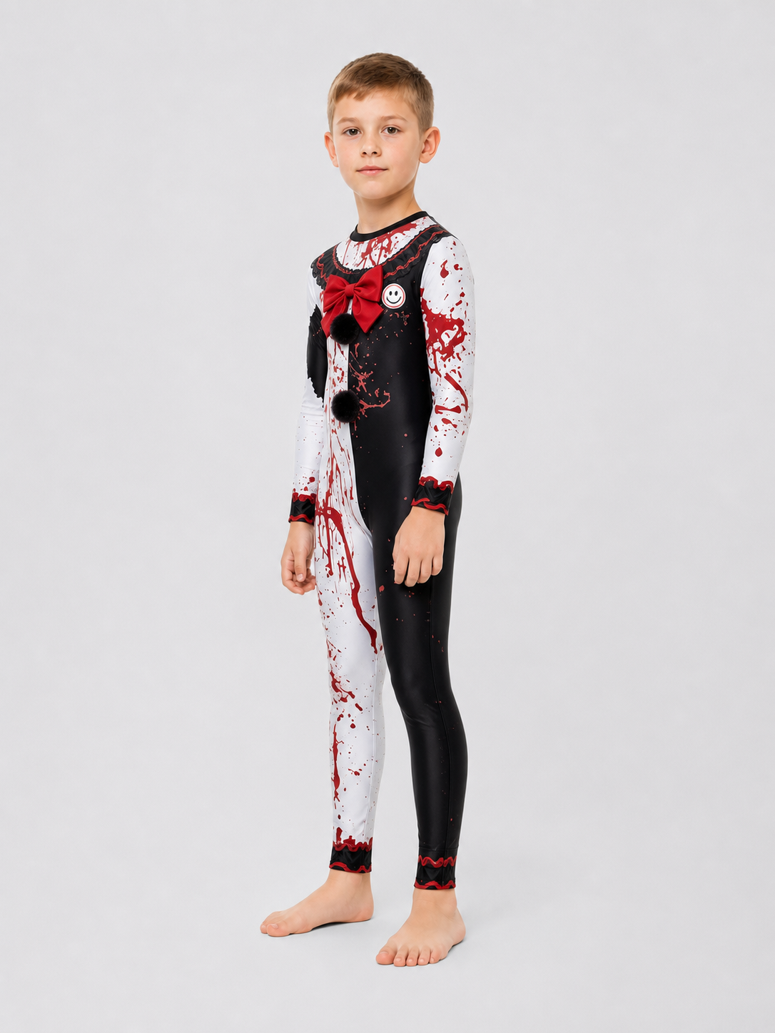 Hooded Creepy Clown Costume with Blood-Splatter Print