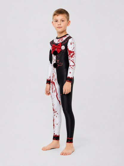 Hooded Creepy Clown Costume with Blood-Splatter Print
