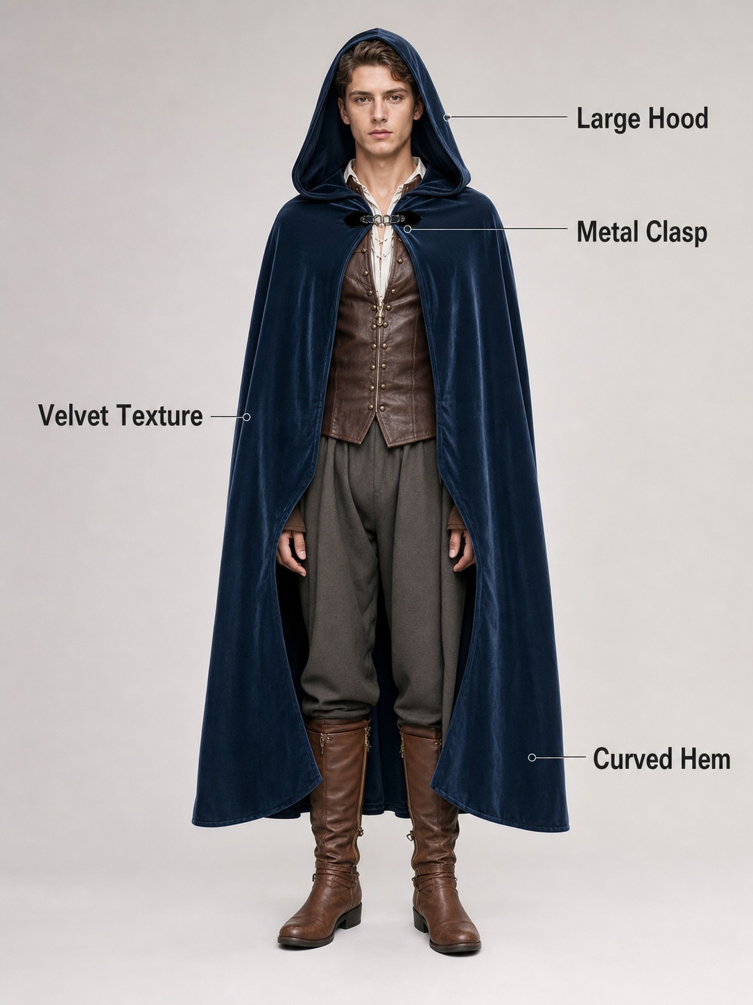 Dark Blue Hooded Costume Cloak