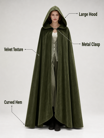 Long Green Hooded Costume Cloak
