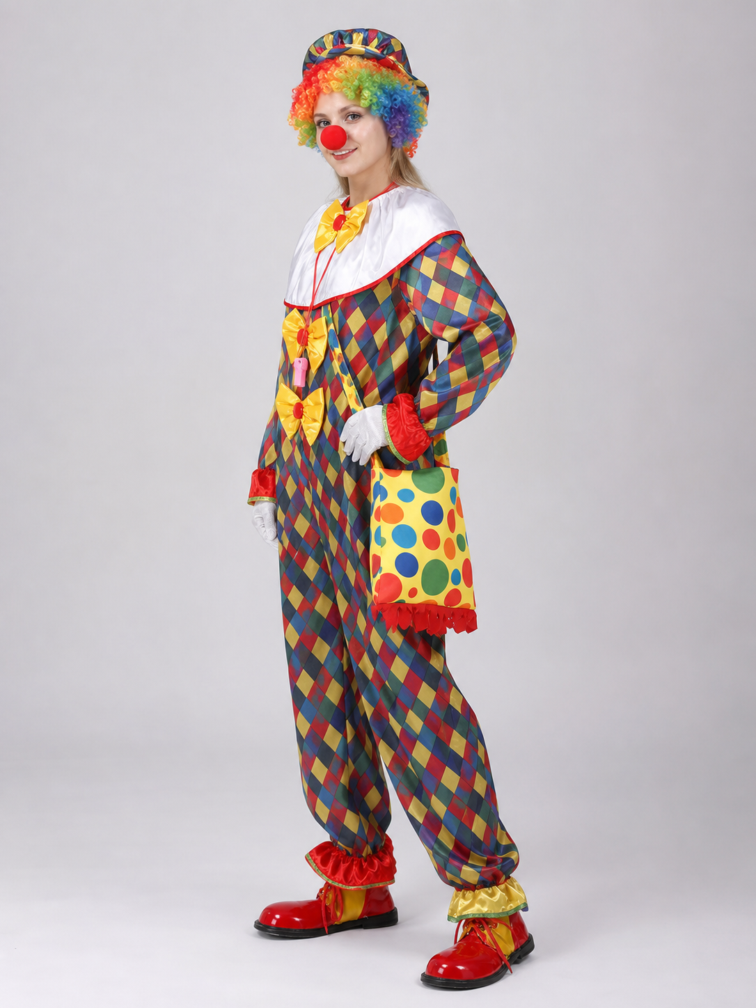 Clown Costume for a Masquerade with Hat and Nose