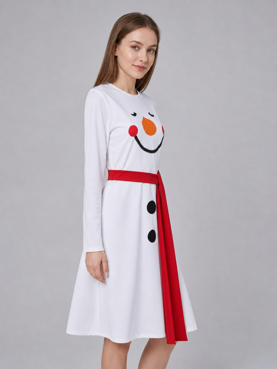 Snowman New Year's Costume, White Dress with Decorative Details