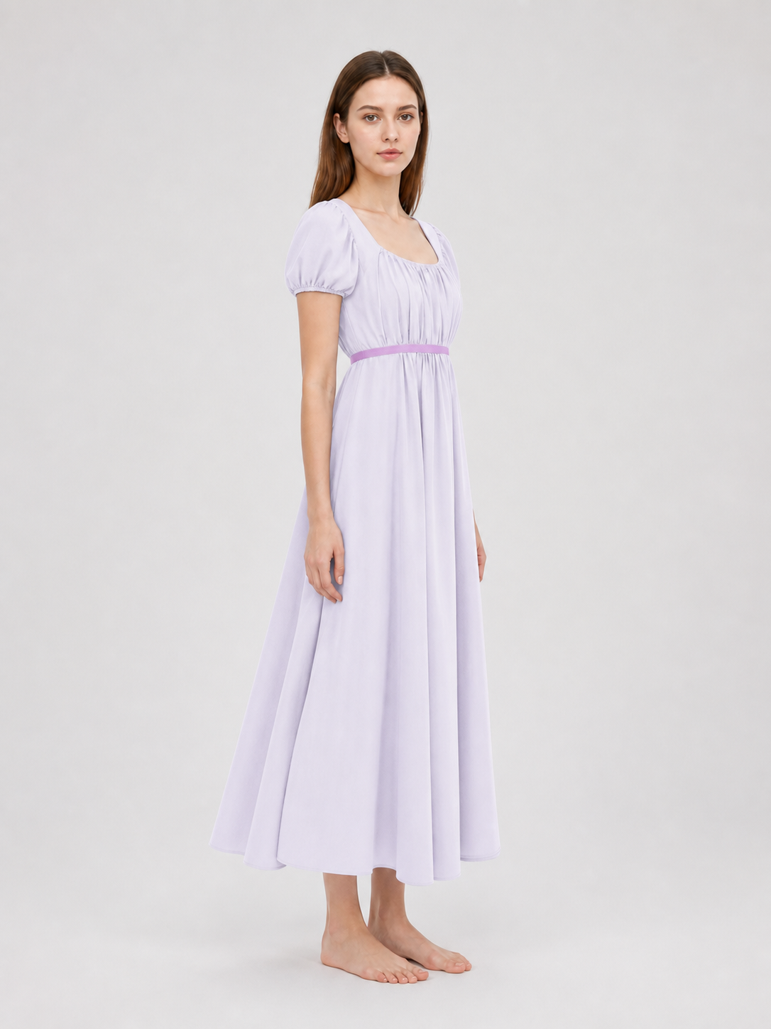 Regency-Style Retro Dress with Belt and Puff Sleeves