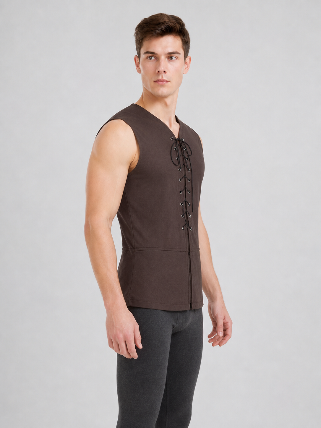 Dark Brown Lace-Up Suit Vest