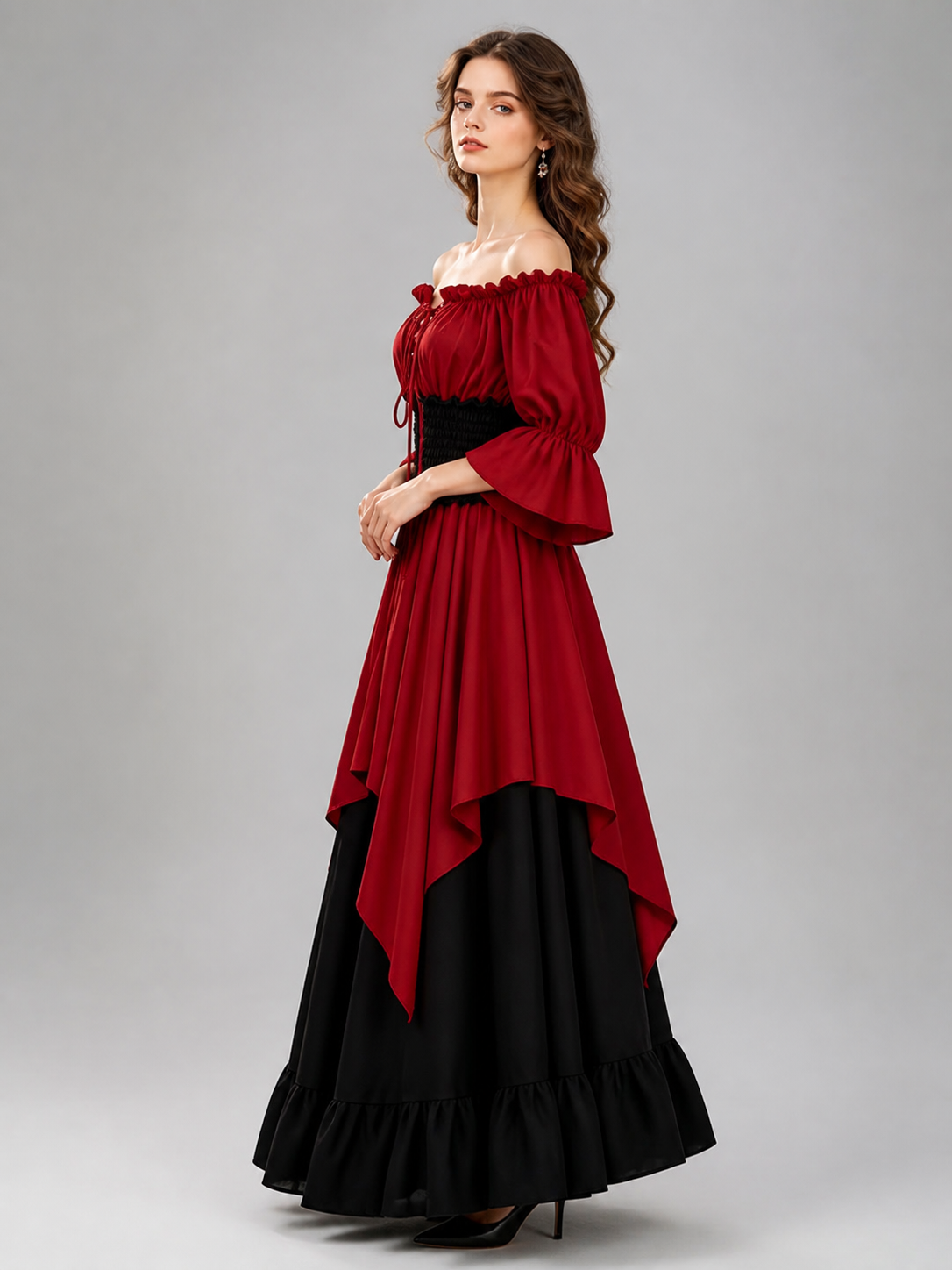 Victorian Ruffled Lace-Up Dress side view