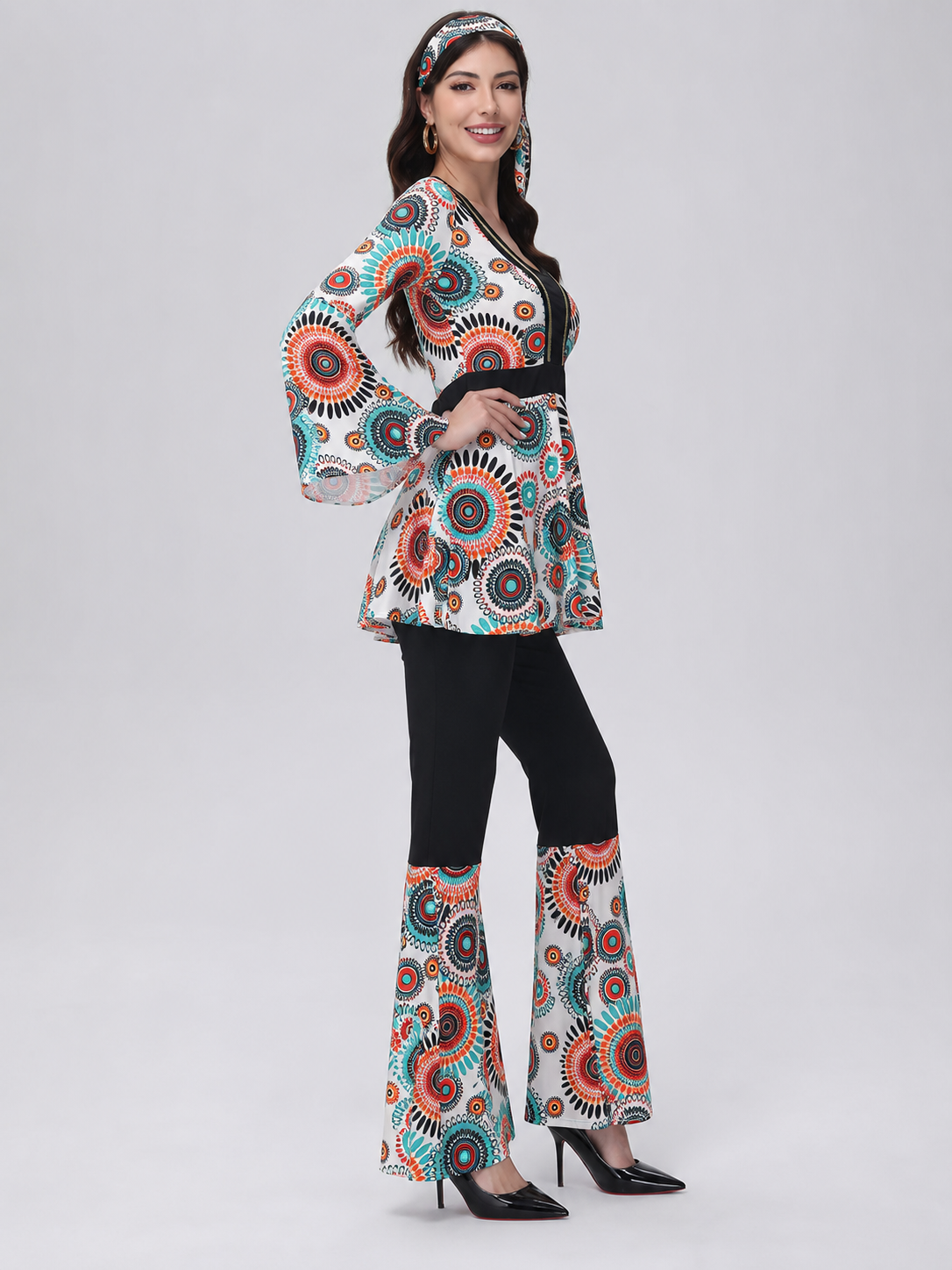 Retro Stage Costume with Colorful Print, Two-Piece
