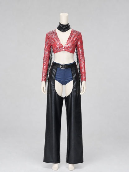 Pirate Costume with Short Sleeves and Wide-Leg Pants