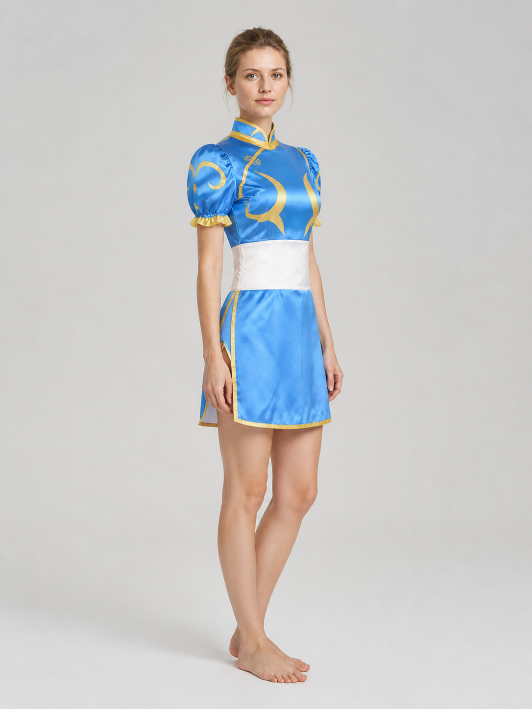 Chun-Li Cosplay Qipao Dress with Gold Trim side view