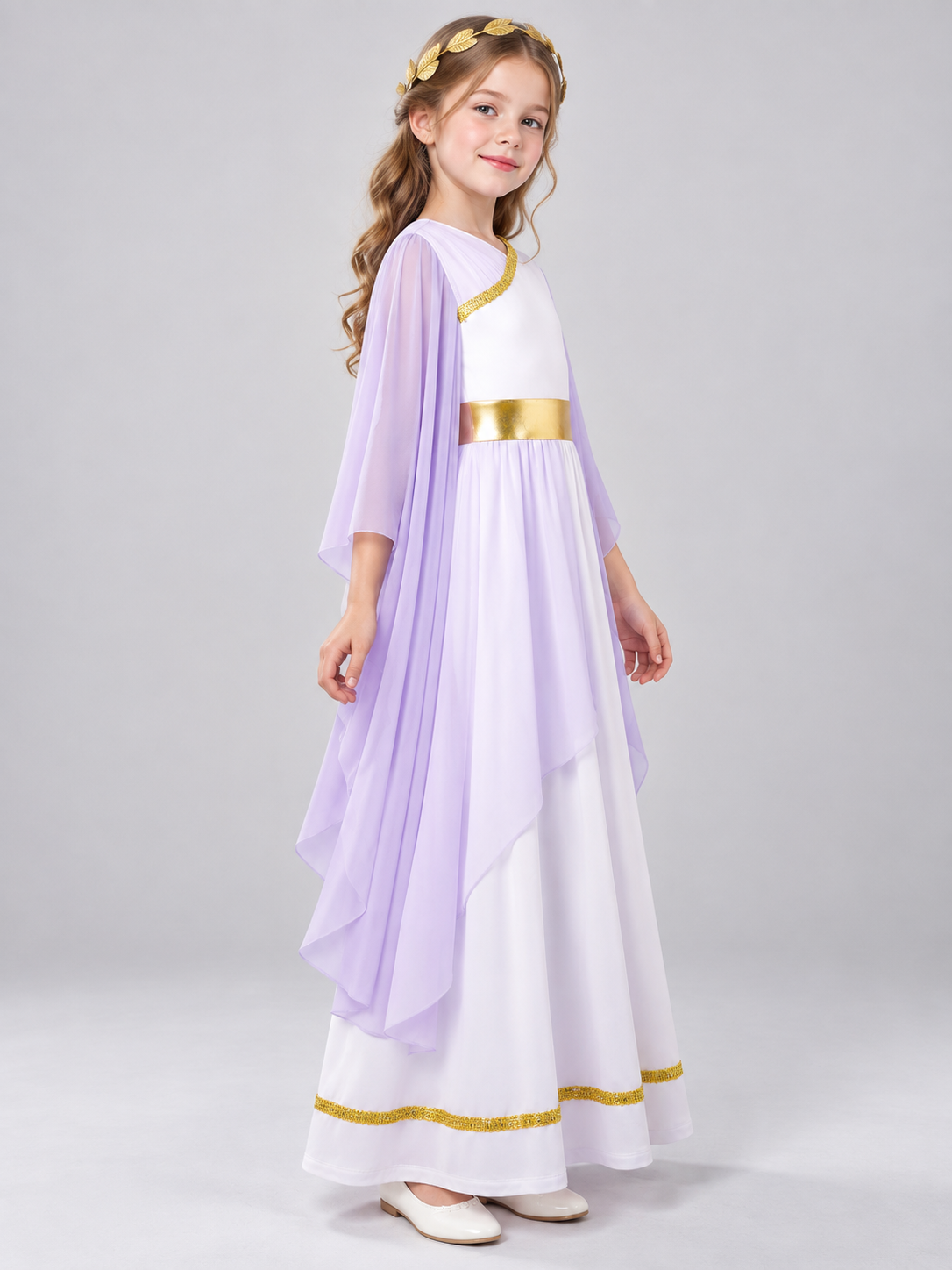 Greek-Style Dress with Draping and Gold Trim