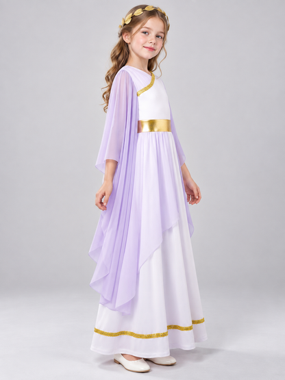 Greek-Style Dress with Draping and Gold Trim