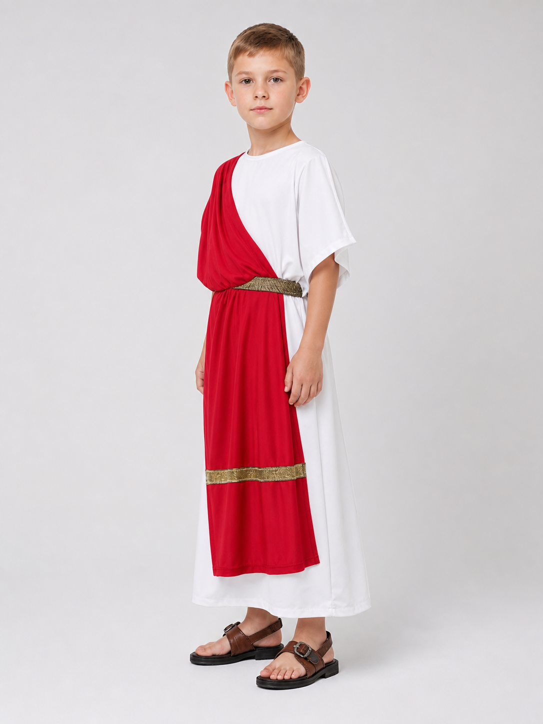 Ancient Greek Costume with Red and Gold Ribbons side view 2