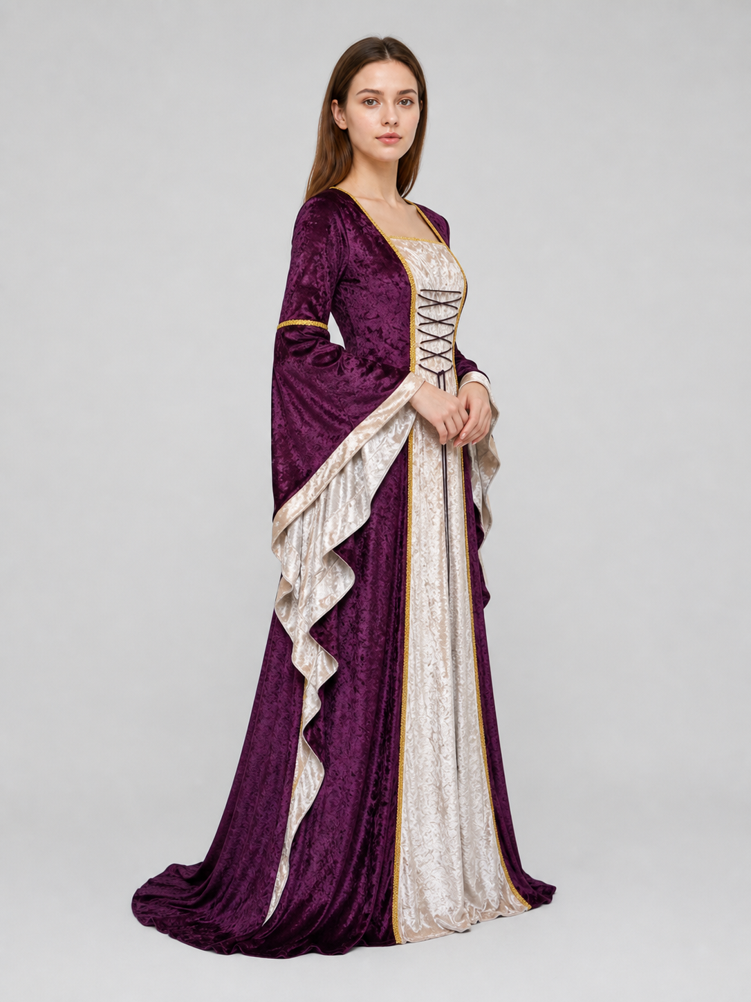 Medieval-Style Dress with Flared Sleeves