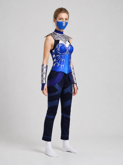 Kitana Cosplay Costume, Top, Pants, and Mask side view