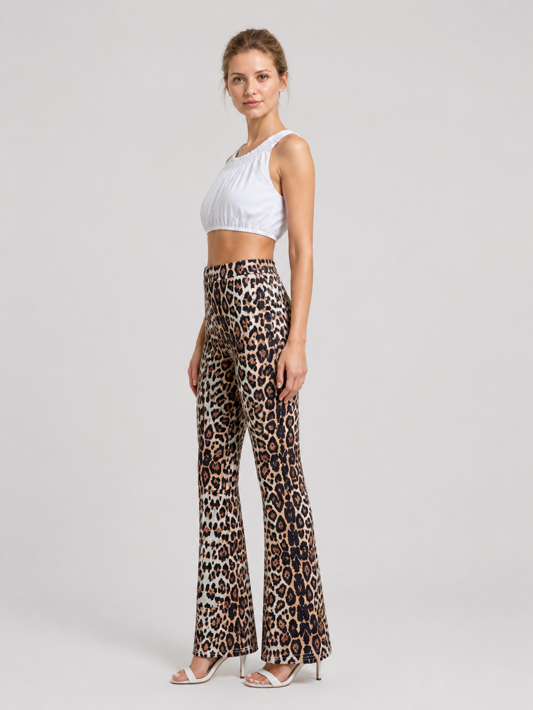 High-Waisted Flare Pants with Leopard Print side view
