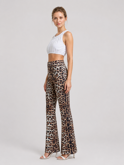 High-Waisted Flare Pants with Leopard Print side view