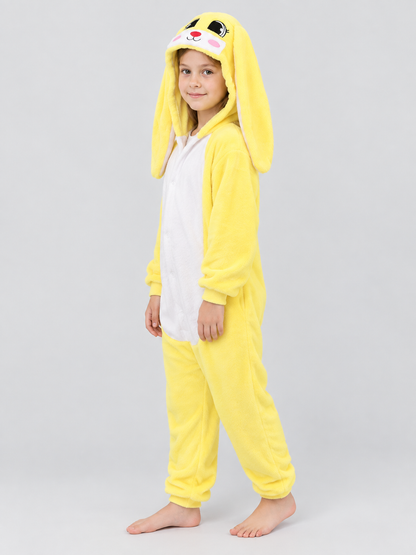 Kids' Yellow Bunny Hooded Pajama Jumpsuit