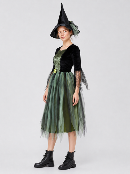 Halloween Witch Dress with Layered Skirt side view