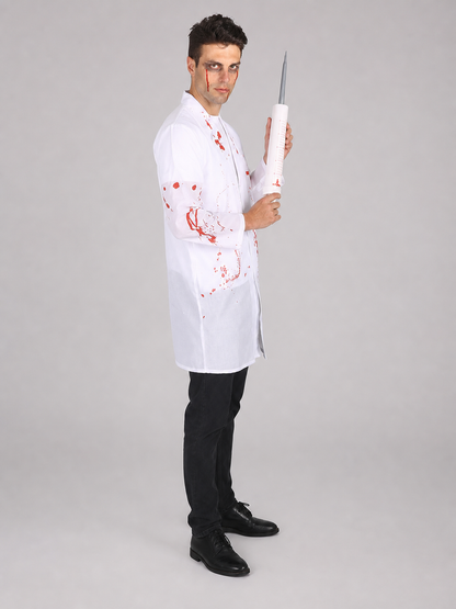 Doctor Costume with White Lab Coat and Prop Syringe