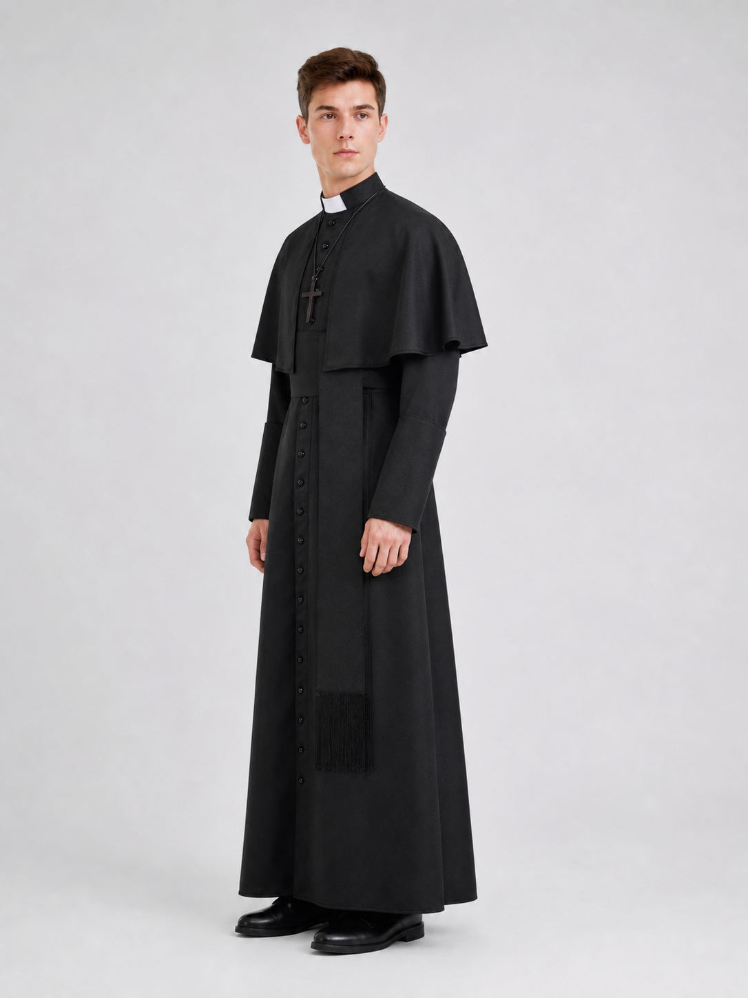 Black Halloween Cosplay Cassock with Cross