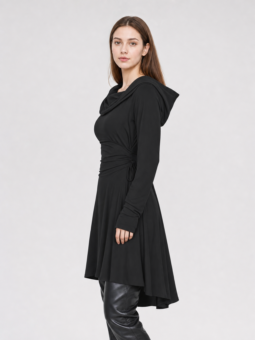 Black medieval-style hooded tunic