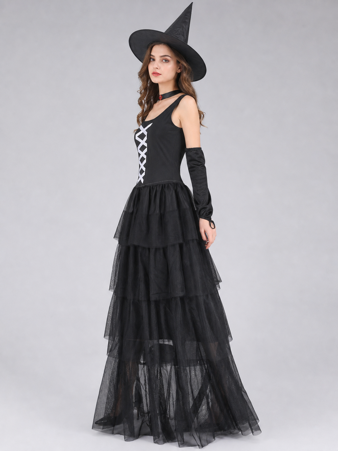Witch Cosplay Costume with Hat and Layered Skirt